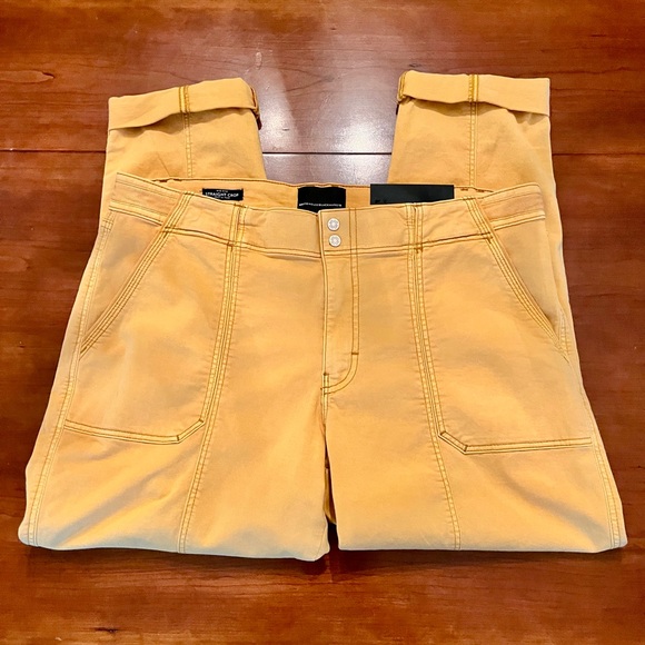 White House Black Market Mustard Straight Crop Pants Mid Rise Size 14 New - Picture 3 of 14